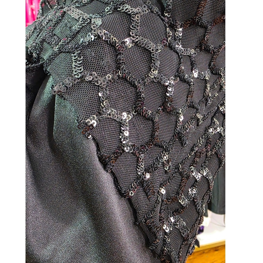 Windsor Black Lace Sequin Beaded Mini Dress Size 8 Cocktail Spaghetti Strap - Picture 6 of 9